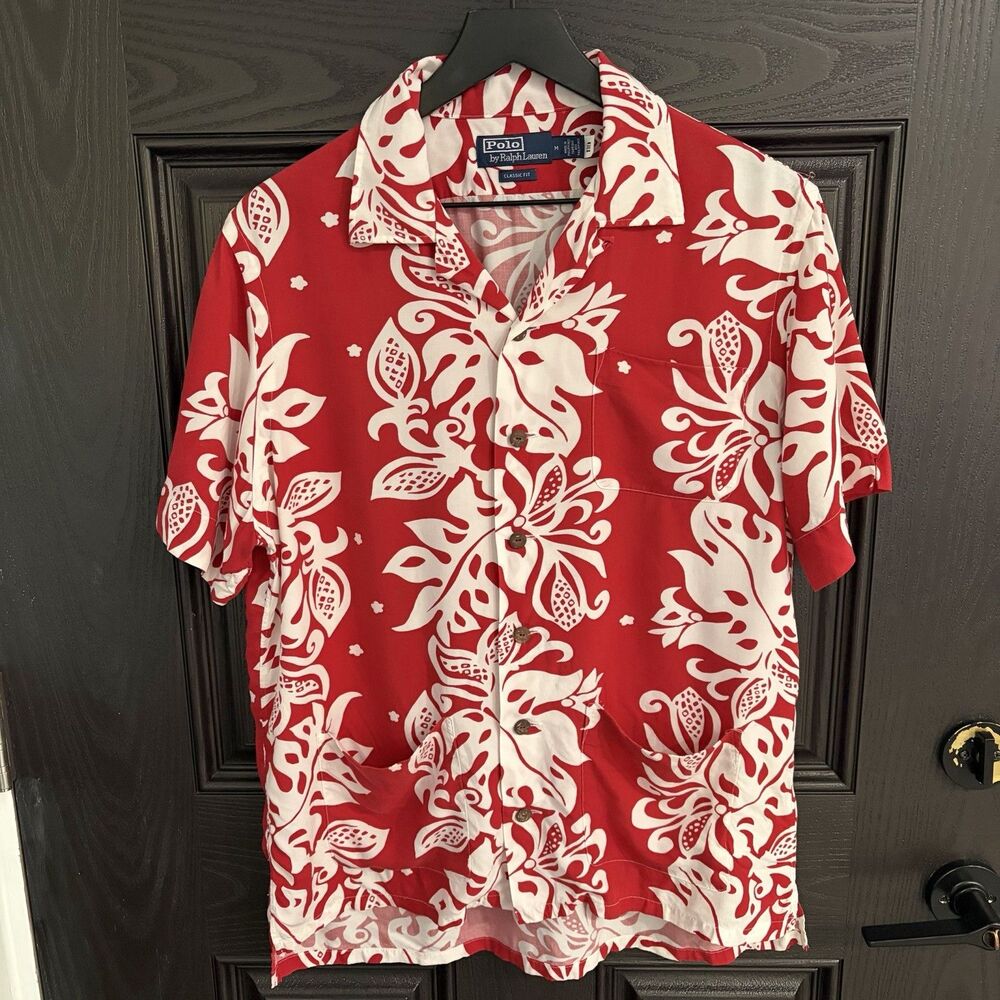 Polo Ralph Lauren Floral Hoffman Print Camp Shirt Red White size Medium